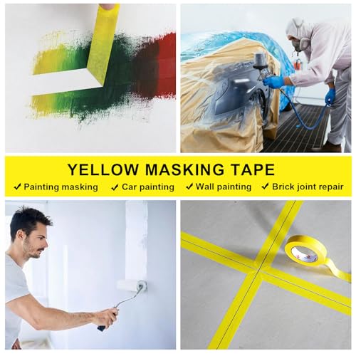 BOMEI PACK Yellow Painters Tape 1 Inch Bulk - Paint Tape 5 Rolls x 1 Inch x 55 Yards - Yellow Masking Tape for Walls Painting, DIY Crafting, and School Projects, Total 275 Yards - color: Yellow