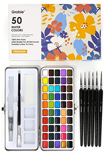 Grabie 50 Color Watercolor Paint Set with Brush Pens - color: 50 Colors