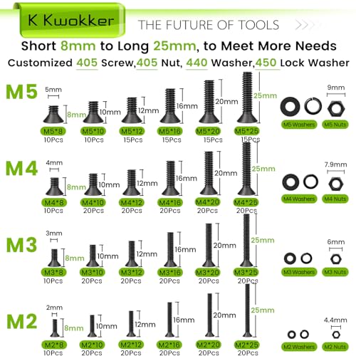 1700Pcs M2 M3 M4 M5 Hex Socket Flat Head Screws Assortment Kit - size: C. M2 M3 M4 M5