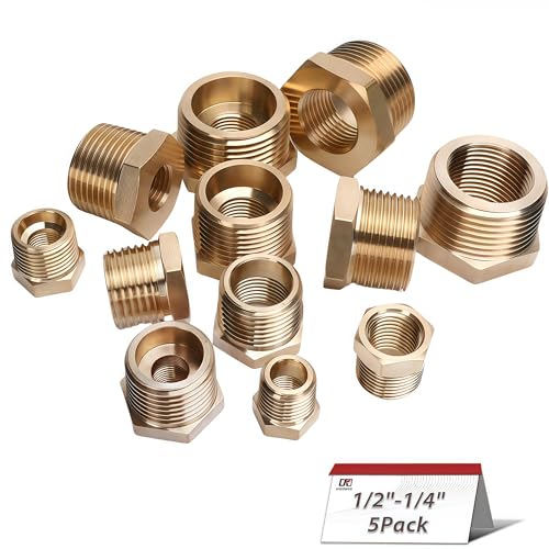 1/2" NPT Male Thread x 1/4" NPT Female Thread Brass Reducing Bushing (Pipe Fitting), 1200 PSI (Pack of 5) - size: 1/2" NPT Male x 1/4" NPT Female