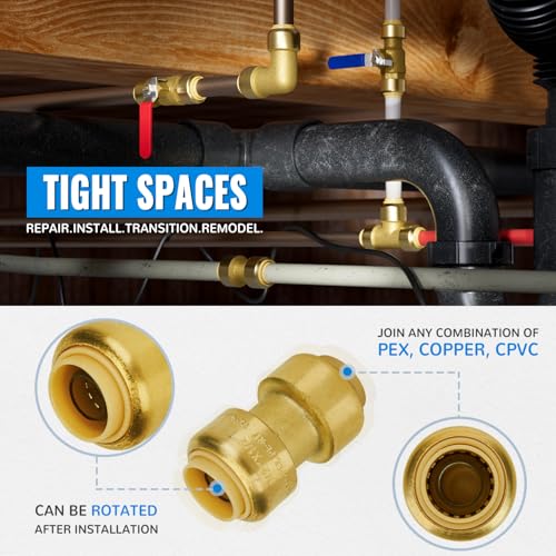 SUNGATOR Plumbing Fittings 1/2 Inch, Push Pex Fittings Set, Brass, 12-Pack - style: 5C+5E+2T, 12 Pack