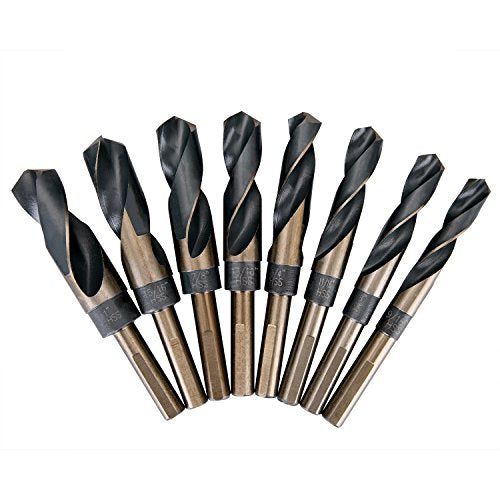 EFFICERE 8-Piece Premium 1/2” Reduced Shank Silver and Deming Large Drill Bit Set in Aluminum Carry Case, M2 High Speed Steel, 135-Degree Split Point | SAE Inch Size 9/16” - 1” by 1/16th Increment - size: 8-Piece Set in Aluminum Case