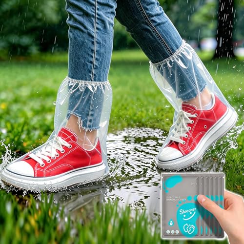 12Pcs Individually Packaged Rain Shoe Covers, Disposable Plastic Shoe Covers for Rain, Portable and Durable, Perfect for Rainy and Snowy Days, Disney Trip (Clear, Adult M, 12Pcs/6pairs) - size: Adults M 12Pcs