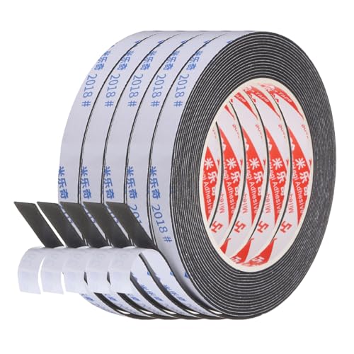 PATIKIL 5Roll Sponge Rubber Foam Tape, 3/8" W x 1/32" t x 16.4ft l Self-Adhesive Foam Insulation Tape Weather Stripping for Window Door Soundproofing Weatherstrip AC Seal Strip, Black - size: 3/8" x 1/32" x 16.4ft