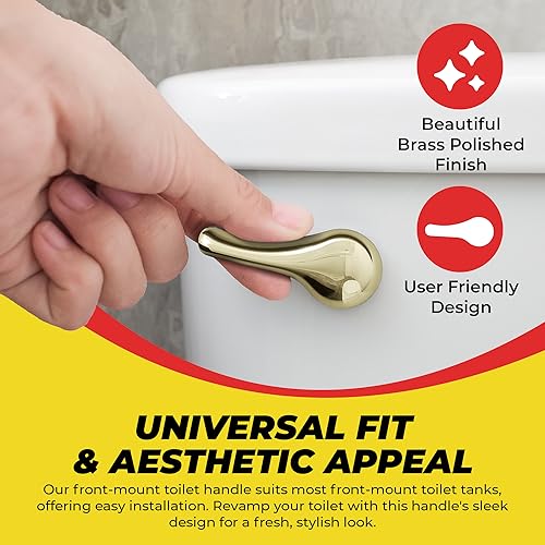 Qualihome Front Mount Brass Polished Gold Toilet Handle Replacement Kit with 2 Inch Universal Toilet Flapper Replacement Kit and Stainless Steel Toilet Flapper Chain - color: Brass Polished