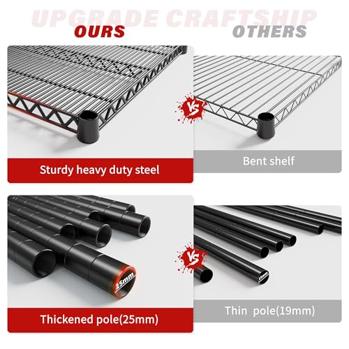 REIBII 60" W 6-Tier Wire Shelving with Wheels & Feet, 3598 lbs, for Garage - size: 6-Tier,60" W X 82.6" H X 17.7" D