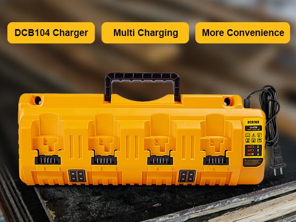 DCB104 20V MAX Battery Charger Replacement for Battery Charger, 4 Port Multi Charger Station with 2 USB Ports, Compatible with Dewalt 12V-20V Batteries - color: Lemon-yellow
