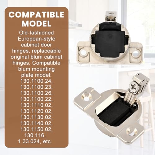 8 Pack Cabinet Hinges Compatible with Blum 30.310-11.02, 110 Degree Screw On Compact 33, Self Quick Closing Door Hinges Include Screwdriver and 16 Wood Screws, No Mounting Plate