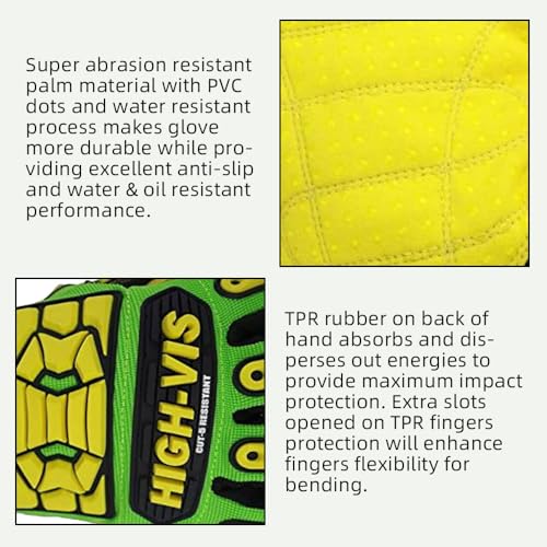 Seibertron High-Vis Series Cut Resistant Reducing Anti-Impact Mechanics Heavy Duty Safety Rescue Oil and Gas Gloves - color: Green-sdxc5 En388 4543ep Cut Resistant, size: Small (Pack of 1)