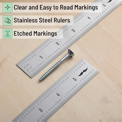 Mr. Pen- Machinist Ruler, 6 Inch, 2 Pack, Stainless Steel Imperial - style: 6 inch, 2 Pack 1/8-1/64 Graduation