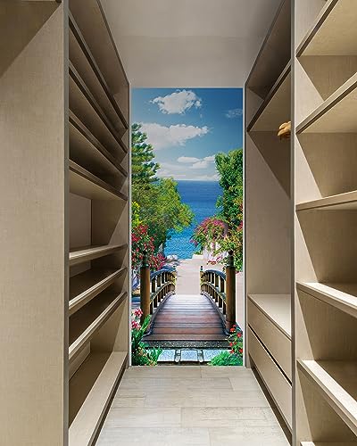 FLFK Door Mural Sticker - Seaside,Peel and Stick,Combined Size 32"x80",Split into 2 Pieces - color: Mt1042, size: 32"x80"