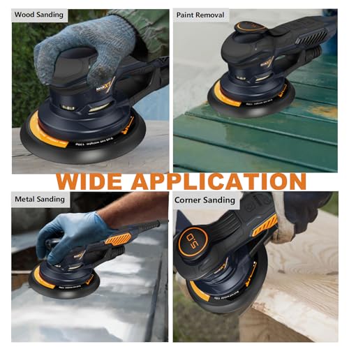 MAXXT Ramdon Orbital Sanders for 6inch, 10000 RPM Electric Orbital Sander with 10PCS Sandpapers, 6 Variable Speed Wood Sander for Woodworking/Sanding/Polishing