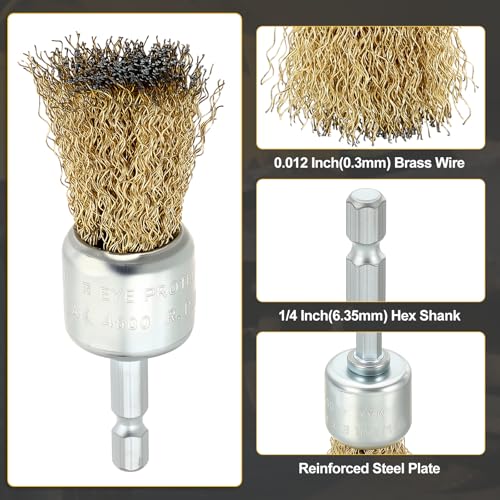 DTGN 4 Pcs Wire Pen Cup Brush Set for Drill 0.02"/0.012" Wire Size 1/4" Hex