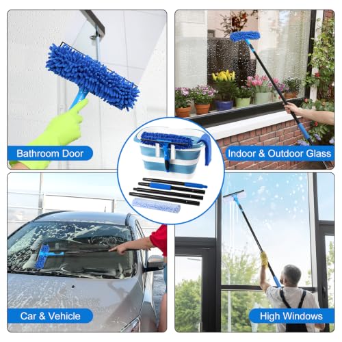 Window Cleaning Kit with Collapsible Bucket 4.2 Gallon, Professional 69" Window Squeegee Cleaner Tool with Extension Pole, Window Washing Equipment Cleaner Tool for Home Outdoor Commercial Use
