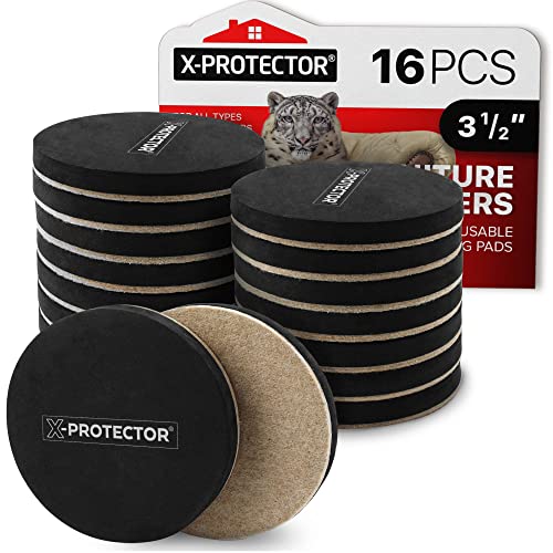 Felt Furniture Sliders Hardwood Floors X-PROTECTOR – 16 PCS 3 1/2"