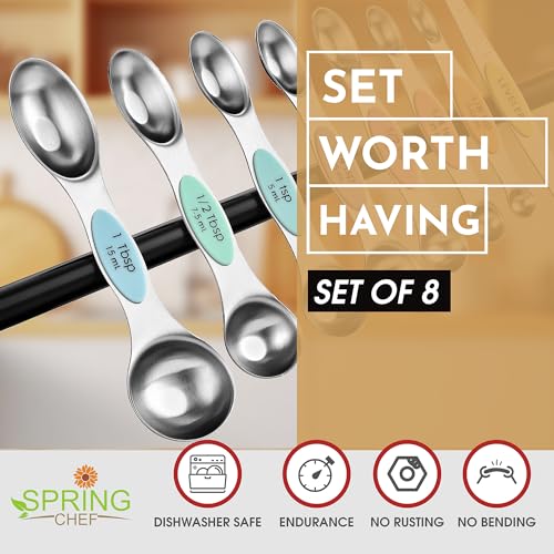 Spring Chef Stainless Steel Magnetic Measuring Spoons Set of 8, Pastel - color: Pastel, size: 1-Pack