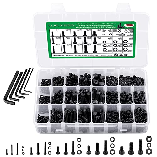 1500PCS Screw Assortment Kit, M2-M6 12.9 Alloy Steel Hex Socket Cap Bolts - size: M2 M3 M4 M5 M6 1500pcs 3