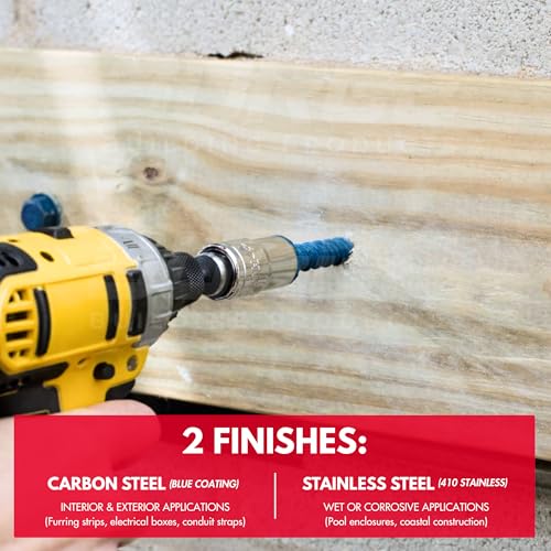 1/4" x 1-3/4" Hex Head Blue Concrete Screws with Drill Bit (Box of 100) - size: 1/4" x 1-3/4"