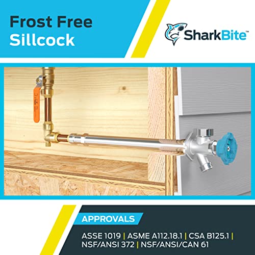 SharkBite 12 Inch Frost Free Sillcock, 1/2 x 3/4 Inch MHT, Push to Connect Brass Plumbing Fitting, PEX Pipe, Copper, CPVC, PE-RT, HDPE, 24636LF - size: 12 in.
