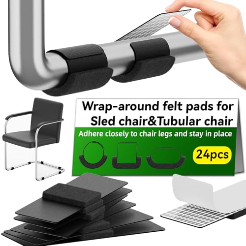 Sled Base Chair Floor Protectors Sled Base Chair Glides Wrap Around Floor Savers,Chair Leg Protectors Furniture Pads,Protect Floors Anti-Scratch Reduce Noise Easy Install (24pcs, Black Felt Pads) - size: Black Felt Pads