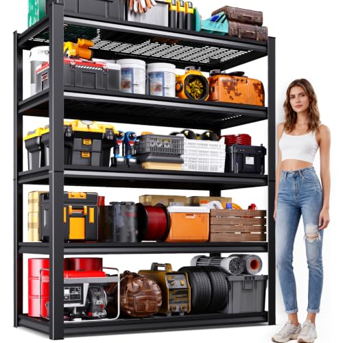 Garage Shelving-5 Tier Storage Shelves, Adjustable Heavy Duty Metal Shelving Unit and Storage Large Wire Rack, Utility Steel Shelf for Warehouse Industrial Pantry Basement -78"x46"x20", Black - size: Wire/46"Wx20"Dx78"H