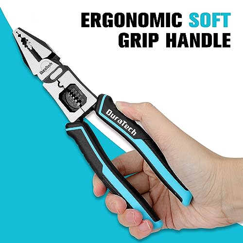 DURATECH 6-in-1 Linesman Pliers, 8.5" Multipurpose Combination Pliers with Wire Stripper/Crimper/Cutter Function, Heavy Duty Side-Cutting Pliers for Crimping, Stripping, Shearing, Screwing