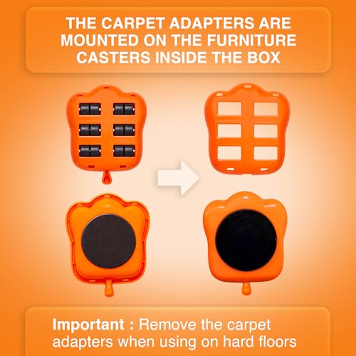 Heavy Duty Furniture Lifter & Moving Kit – Lift & Glide Couches, Beds, Appliances with Ease – 4 Roller Sliders (660 lbs Each), Adjustable Height Lifter, Carpet Adapters for All Floors