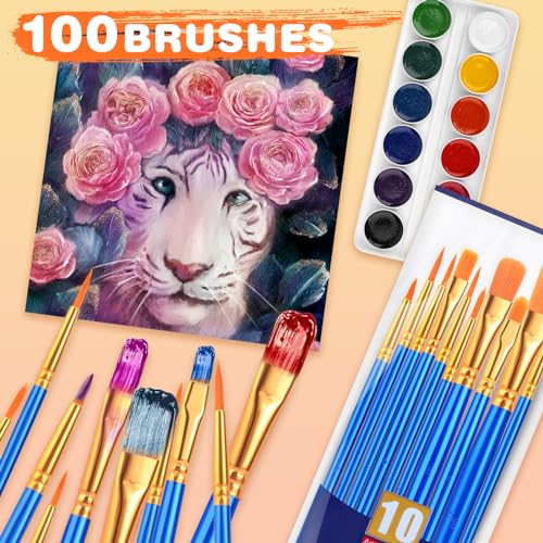 ESRICH 100PCS Paint Brushes, Paint Brush for Acrylic Painting - color: Blue, size: 100