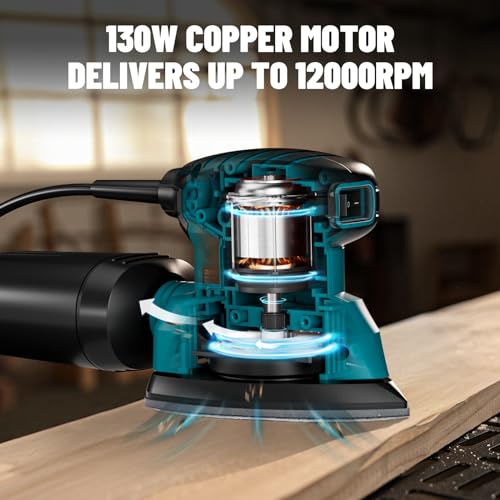 DOVAMAN 130W Detail Sander, 12000RPM Palm Sander Tool - color: A-blue