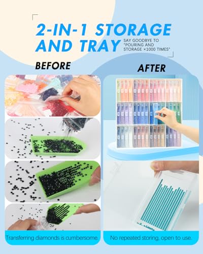 forever young 48PCS Extra Large Diamond Art Storage Containers Trays＆Stand - size: 48pcs Extra Large trays+Rack