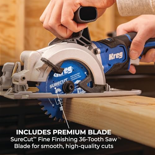 Kreg 20V Ionic Drive 4 1/2" Circular Saw - Powerful Brushless Motor & Built-In Safety Features - LED for Cutline Visibility - Integrated Dust Port Keeps Workspace Clean - Bare Tool - KPTCS450A | Powerful Brushless Motor and Built-In Safety Features, LED f