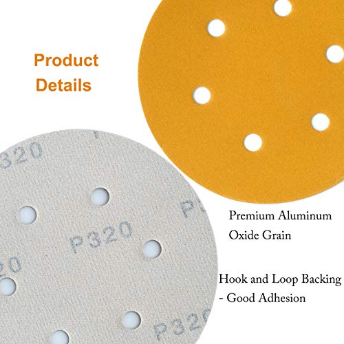 6-Inch 6-Hole Hook and Loop Gold Sanding Discs 320-Grit, 100-Pack - style: 320 Grit