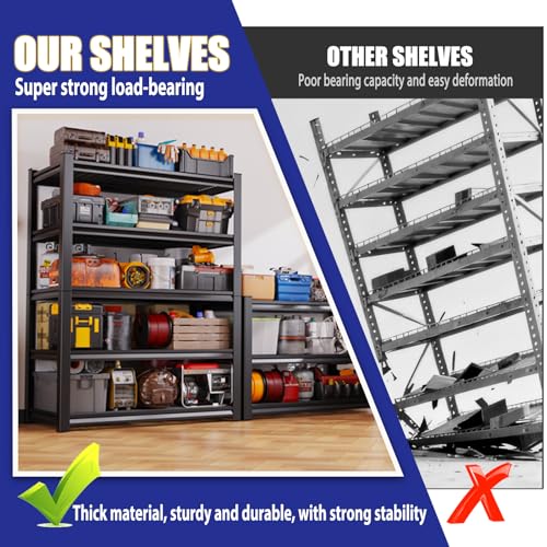 Garage Shelving-3000 lbs 5 Tier Storage Shelves, Adjustable Heavy Duty Metal Shelving Unit and Storage Large Wire Rack, Utility Steel Shelf for Warehouse Industrial Pantry Basement -78"x46"x20", Black - size: Wire/46"Wx20"Dx78"H