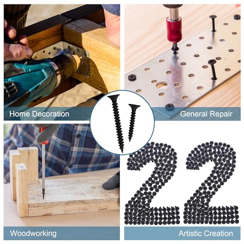 209PCS Black Wood Screw Assortment Kit, 6 Sizes Flat Head Phillips