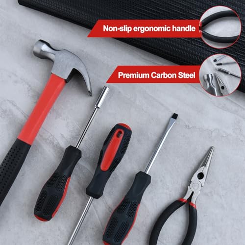 146 PCS Home Tool Kit with Hammer, Pliers, Wrenches, Measure Tape, Screwdrivers, Sockets, Small Household Hand Tool Kit with Plastic Toolbox for Home, Garage, Office and College Dormitory Use