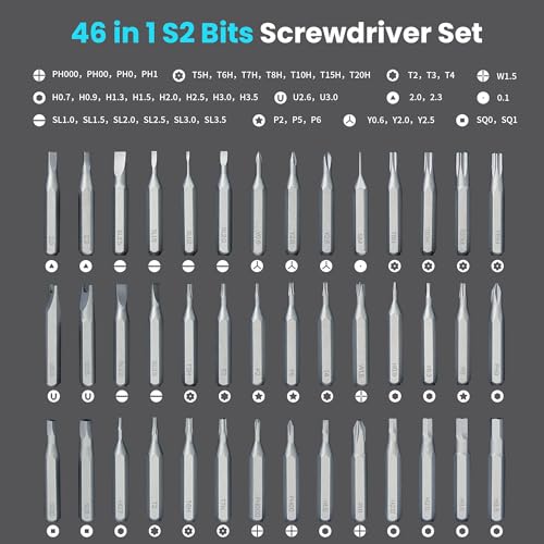 46 in 1 Precision Screwdriver Kit with Magnetic Bits & Metal Case, Compact Repair Tool Kit for Phone, Computer, Laptop, PC, Watch, Glasses, DIY, Drone, Game Console, Robot, Models & Electronics