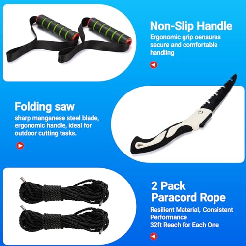 Upgrade Loggers Art Gens Rope Saw for Tree Limbs, 55" Hand Rope Chain Saw with 72 Sharp Teeth & 46 Feet Ropes Kit for Camping Survival and Tree Pruning - size: 48 inch