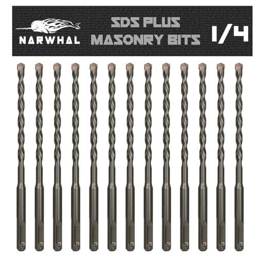 SDS Plus 1/4 Inch Masonry Drill Bits (13 Pack - Industrial Grade) 6 Inch Rotary Hammer Bit for Concrete, Stone, Block, & More! - size: 1/4" - 13 Pack
