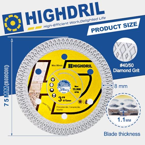 HIGHDRIL Diamond Tile Blade 3" 75mm x Arbor 3/8" 10mm - 4pcs X Mesh Angle Grinder Cutting Disc for Cutting Porcelain Tile Ceramic Marble Granite - size: Diamond Tile Blade
