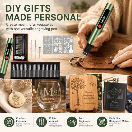 Engraving Pen,Lightweight Kit,35 Bits,3 Speed,Beginner-friendly Craft Tool - color: Green-n