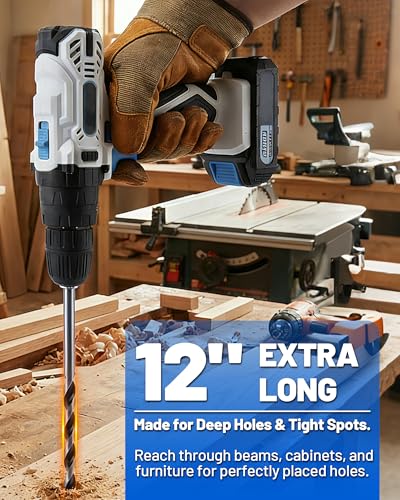 12” Extra Long Drill Bit Set, 10PCS Brad Point Drill Bits for Wood for Precise Woodworking with Laser Marks & Storage Case (1/8", 5/32", 3/16", 1/4", 5/16" 3/8", 7/16", and 1/2")
