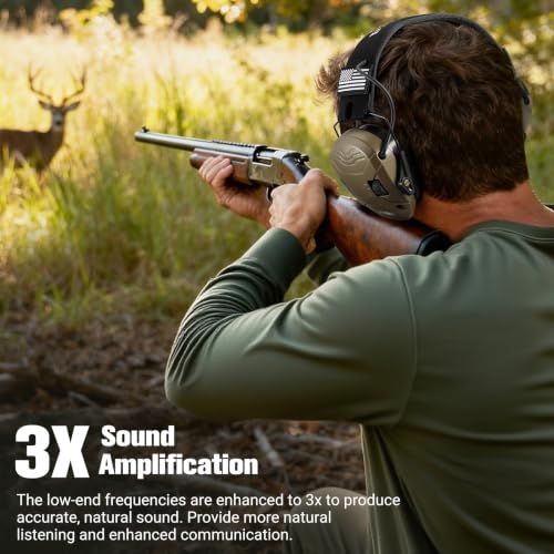 Electronic Shooting Ear Protection w/Gel Pads, 23dB NRR Active Noise Reduction & 3X Amplification Headset for Shooters - color: Brown