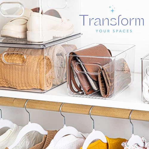 Plastic Food Storage 6 Pack Clear Container Bin with Handles for Organizing Kitchen, Pantry, Fridge, Freezer, Pantry,Bathroom. 10"x6"x5" - size: 10x6x5