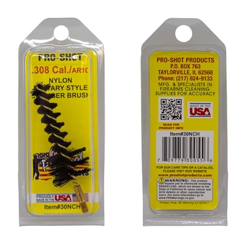 Pro-Shot Products Chamber Brushes: Bronze/Nylon/Stainless, Brass Core, Dual-Diameter & Standard Designs, Star/Locking Lug Recess Compatible, Solvent-Safe, Made in USA - size: .308 CAL (Nylon)
