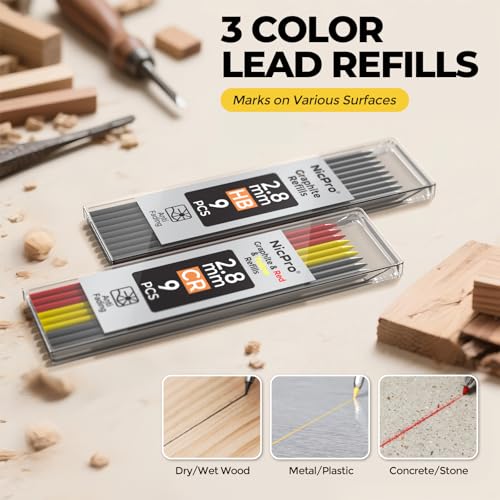 Nicpro Carpenter Pencil with Sharpener & Holster, Construction Pencil-Black - color: Black with Green