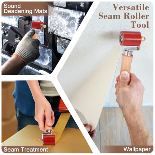Sumnacon Seam Roller, 40mm Silicone Seam Roller with Wooden Handle, Welding Handheld Roller Tool for Automotive Sound Deadening, Banner, Wallpaper Application, PVC/TPO/EPDM Single Ply Roofing Tape - size: 40mm