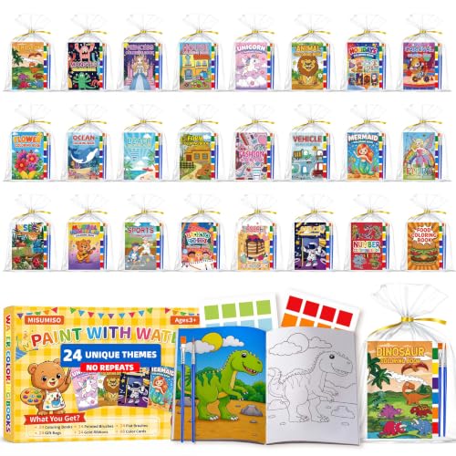24 Pack Paint with Water Coloring Books for Kids Ages 4-8, Party Favor Kits with Brushes, Birthday Goodie Bag Stuffers, Classroom Prizes, Arts and Crafts Activities, Homeschool Supplies