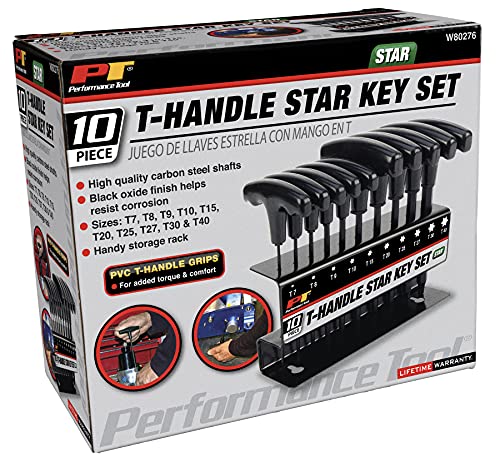 Performance Tool W80276 10-Piece Star T-Handle Allen Wrench Set, Long Arm Hex Key Wrench Set - size: 10 Pieces, style: 10pc Star T-Handle Hex Key Set