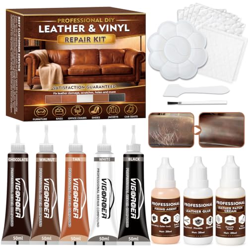 Vigorder Leather Repair Kit for Furniture, Vinyl Repair Kit - Easy DIY Solution to Fix Scratches, Tears, Holes, and Peeling