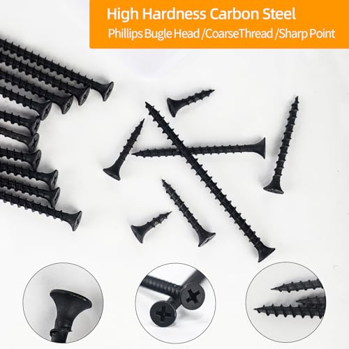 170-Piece Screw Assortment Kit, Multi-Size Phillips Flat Head Black Wood Screws for Home Repair and Furniture Assembly - size: Multi-Size